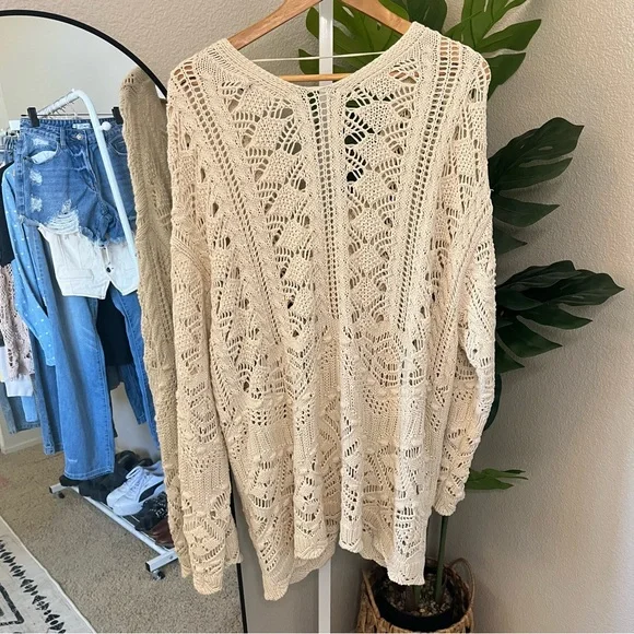 ✨ Boho Crochet Open Knit Cream Cardigan Sz 2X | 100% Cotton - Picture 8 of 8